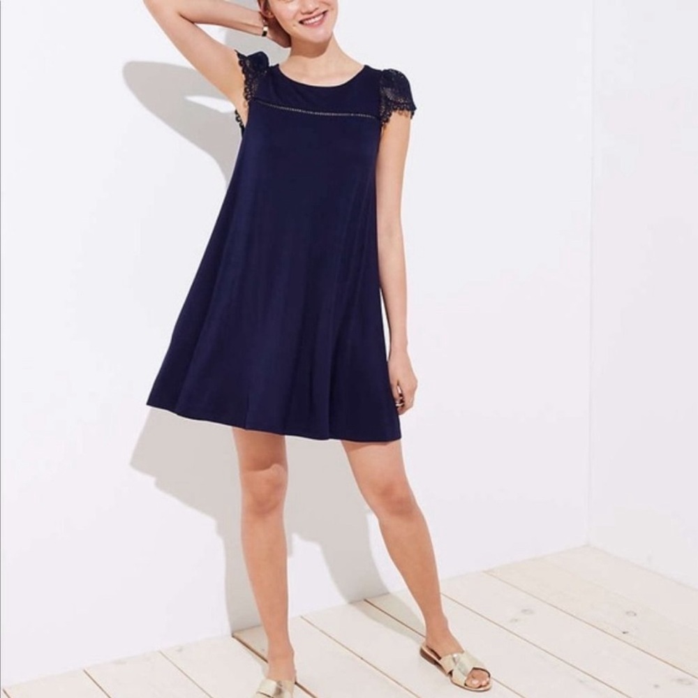 LOFT Lace Cap Sleeve Swing Dress